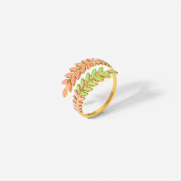 Dainty 18K Gold Plated Leaf Adjustable Ring - Picture 2 of 6